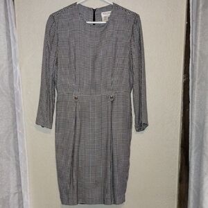 Talbots Gray and White Sheath Dress with Long Sleeves